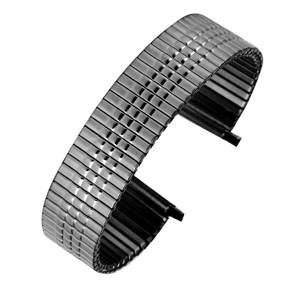 Premium elastisk urrem 16mm urremme i rustfrit stål 18mm uden spænde metaludskiftning 20mm armbåndsur 22mm armbånd: Sort