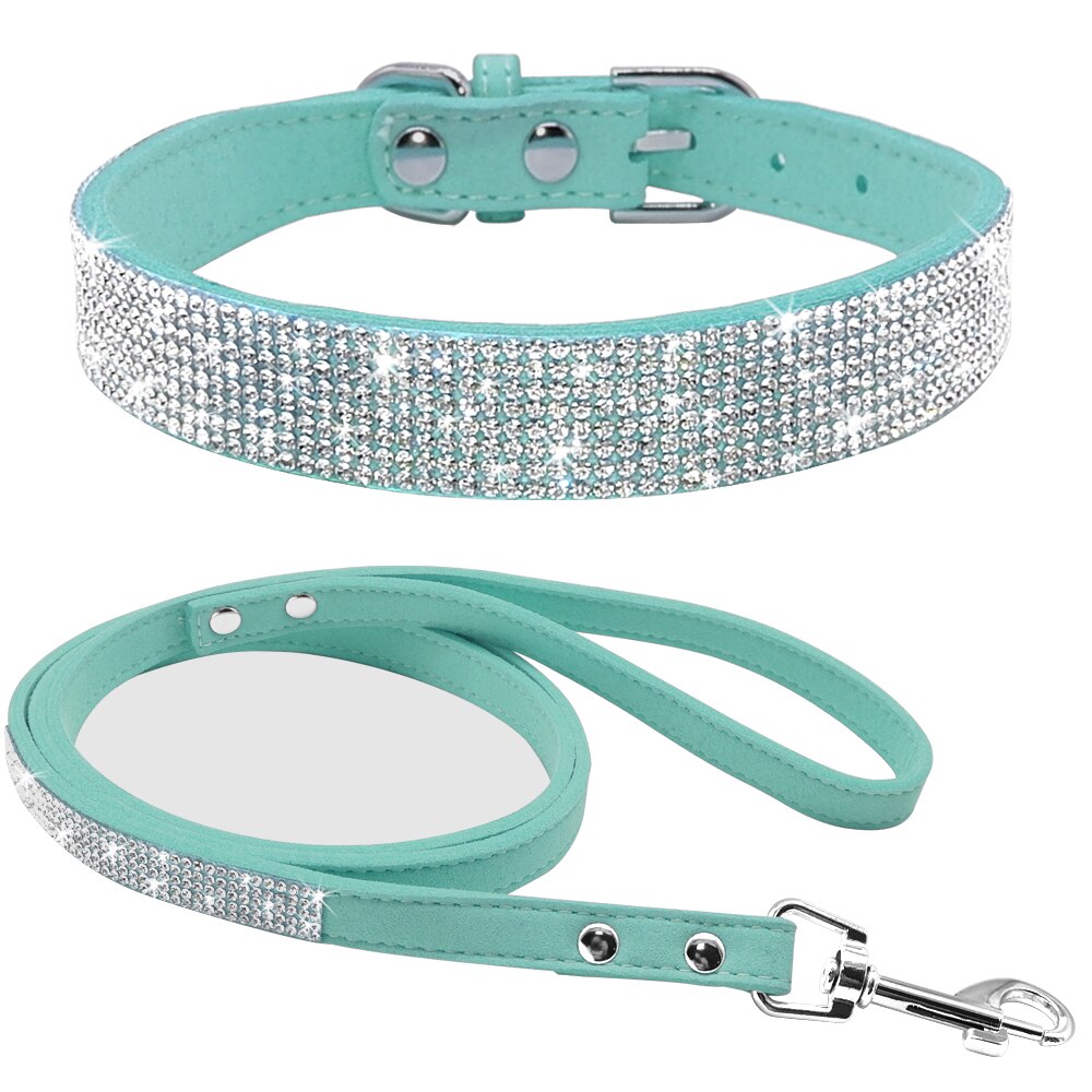 Strass hundhalsband bling kristall katt hundhalsband och koppel set djurpromenader koppel justerbar för små medelstora hundar: Xs / Blå