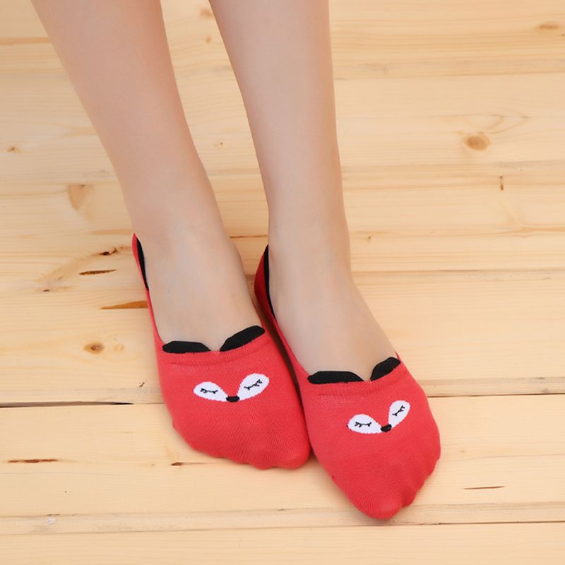 Calcetines de algodón antideslizantes con estampado Animal de gato, zorro, cerdo, chicas japonesas, calcetines invisibles con orejas 3D, boca superficial