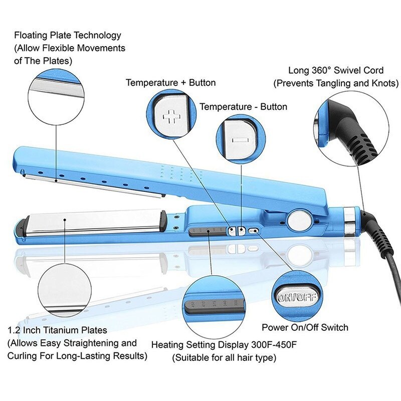 Professionele Blue Stijltang Nano Titanium Plaat Stijltangen Elektrische Flat Iron Snelle Verwarming Steil Haar Gereedschap