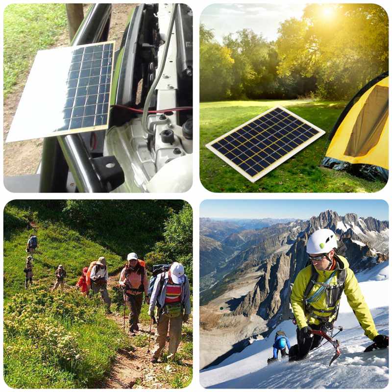 KINCO 60W/30W/15W Solar Panel 12V Polycrystalline Solar Panel with Line Clip 4X Suction Cups for Outdoor Camping Emergency Light