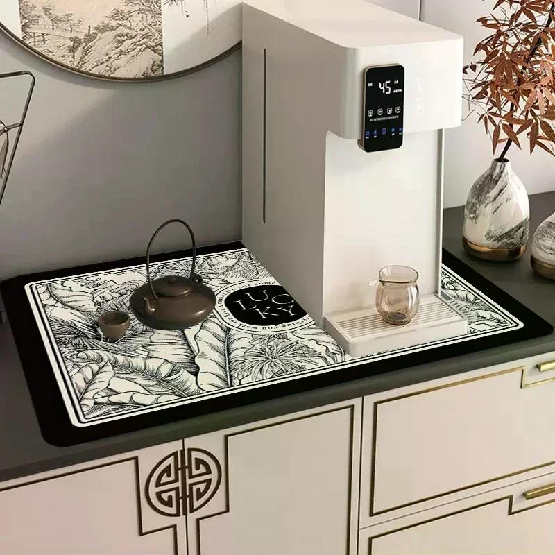Bedruckte Abtropfmatte, Super saugfähig, Kaffee-Abtropfunterlage, Geschirr-Abtropfunterlage, schnell trocknender Teppich, Küchengeschirr, Tischset