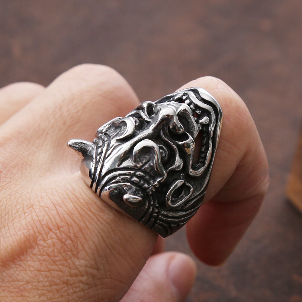 Gothic Skull Bull Hoofd Ring Mannen Punk Hip Hop Japanse Demon Rvs Schedel Ringen Voor Mannen Sieraden