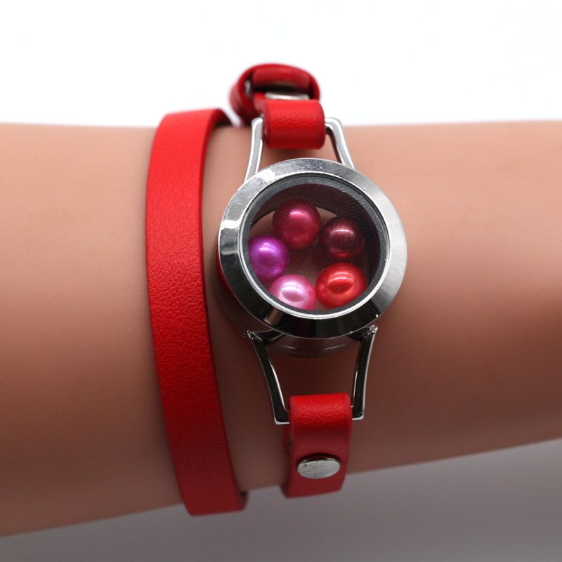 Leer Warp Armband 316L Rvs Parels Medaillon Drijvende Medaillon Voor Vrouwen 9 Kleuren Twist Glazen Medaillon