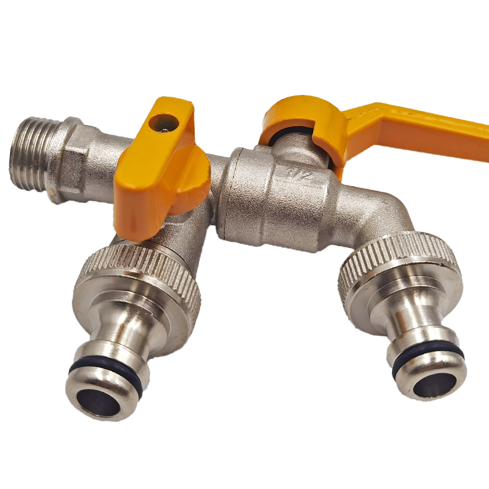Adattatore per rubinetto per tubo da giardino 1/2 '' IBC Connettore per serbatoio dell'acqua Irrigazione a 2 gareggiare a 1 attraverso Giunto per rubinetto in ottone Raccordo di ricambio Valvola a sfera