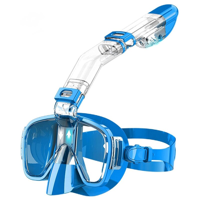 Snorkel Mask Foldable Diving Mask Set With Dry Top System And Camera Mount, Anti-Fog Snorkeling Gear: Blue