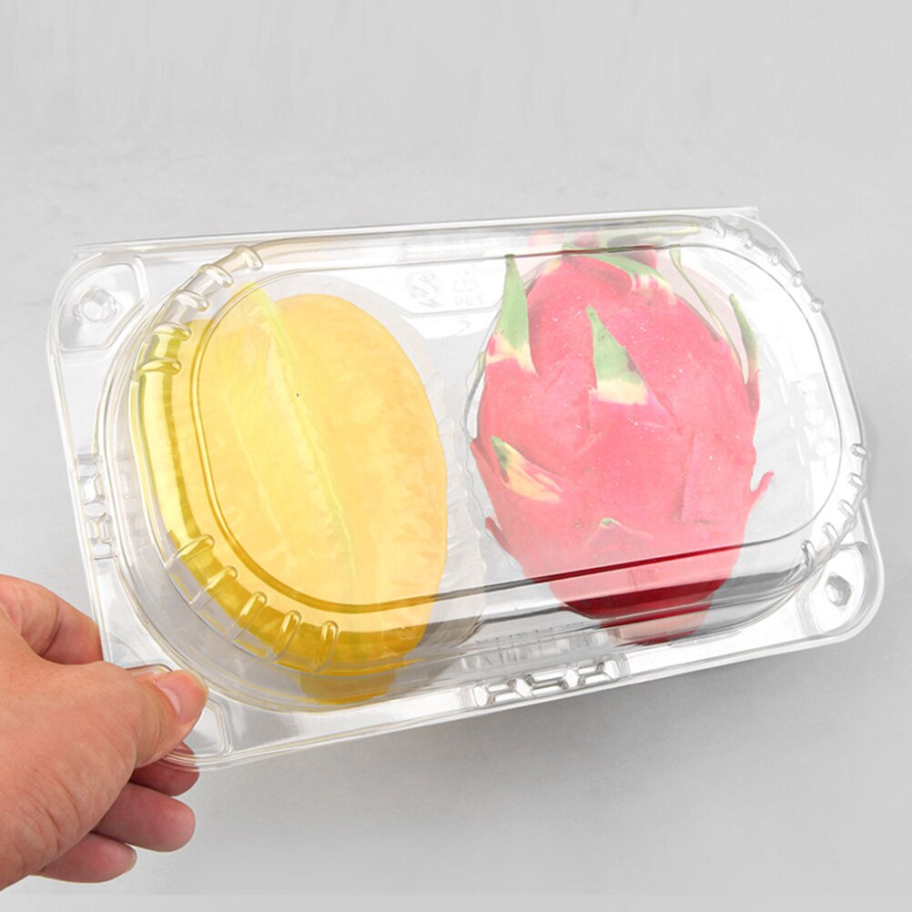 10pcs Transparent Packaging Boxes Food Fruit Storage Containers With Lids 2 Compartments Packing Box Bento Box Disposable Boxes