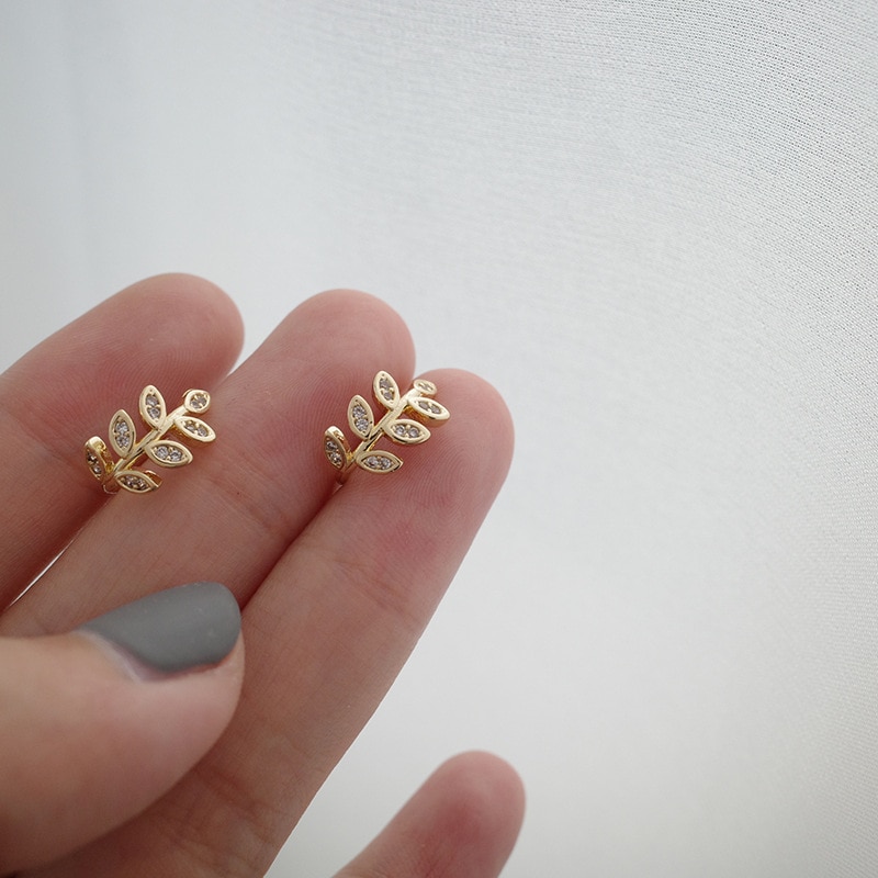 Gold Leaf Clip Earring For Women Without Piercing Puck Rock Vintage Crystal Ear Cuff Girls Jewerly