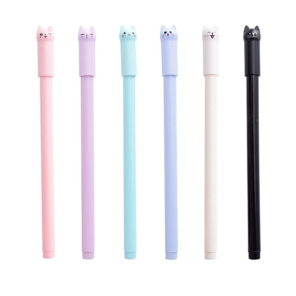 6 farver søde kawaii sort blæk kat gel pen tegneserie plast gel penne til at skrive kontor skoleartikler papirvarer 1212: Default Title