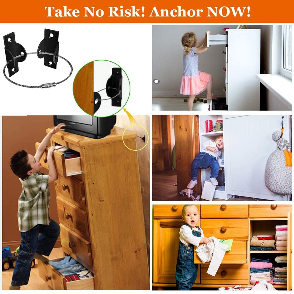 Furniture Anchors Kit Safety Anti Tip Furniture Straps Set Adjustable Secure Cabinet Wall Straps Earthquake Resistant