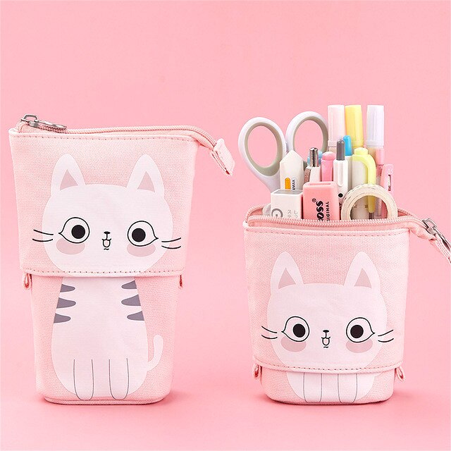 Pen Pencil Bag Case Cartoon Cute Cat Bear Sheep Canvas Fold Standing Holder Stationery Organizer Kids: 362