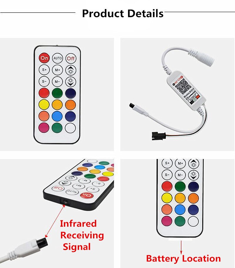 WS2812B Led Strip Controller DC5-24V 21key IR Remote Control Smart Bluetooth APP Controller For WS2811 SK6812 LED Strip Lights