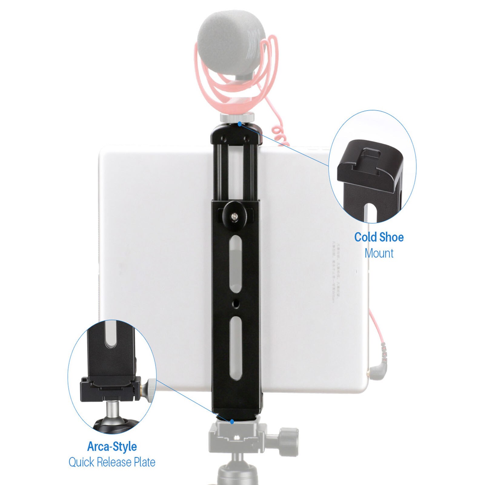 Ulanzi U-PAD Pro Metal Tablet Tripod Mount Holder Clamp Cold Shoe Mount 1/4 Inch Screw 5.16-9.96in for iPad/ iPad Mini/ iPad Pro