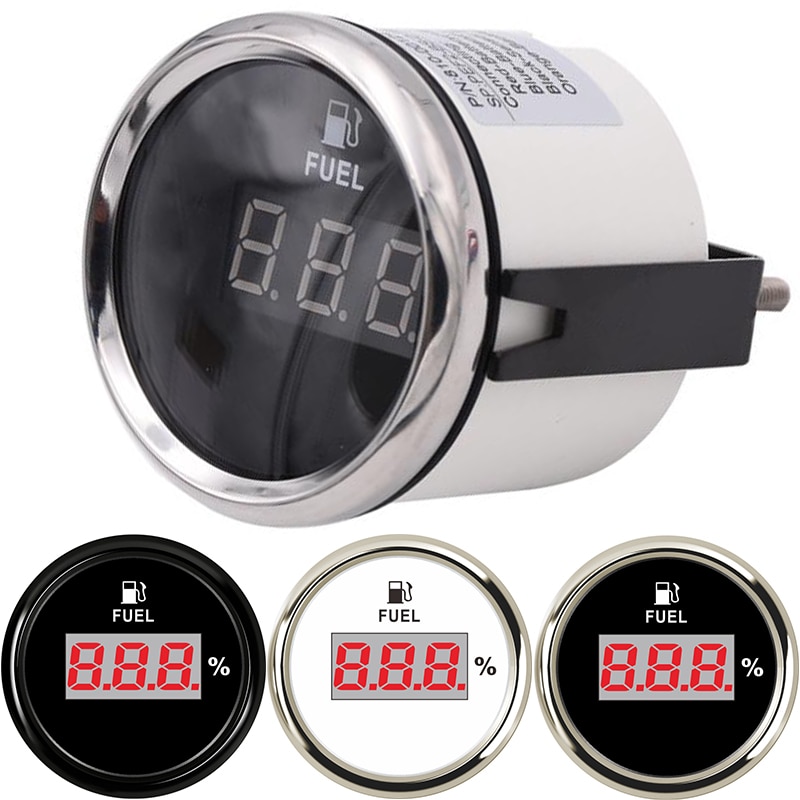 52mm Digital LED Fuel Meter Motorcycle Gauge 0-190ohm 240-33ohm Fuel Level Meter for Car Boat Marine Red Backlight 12V/24V