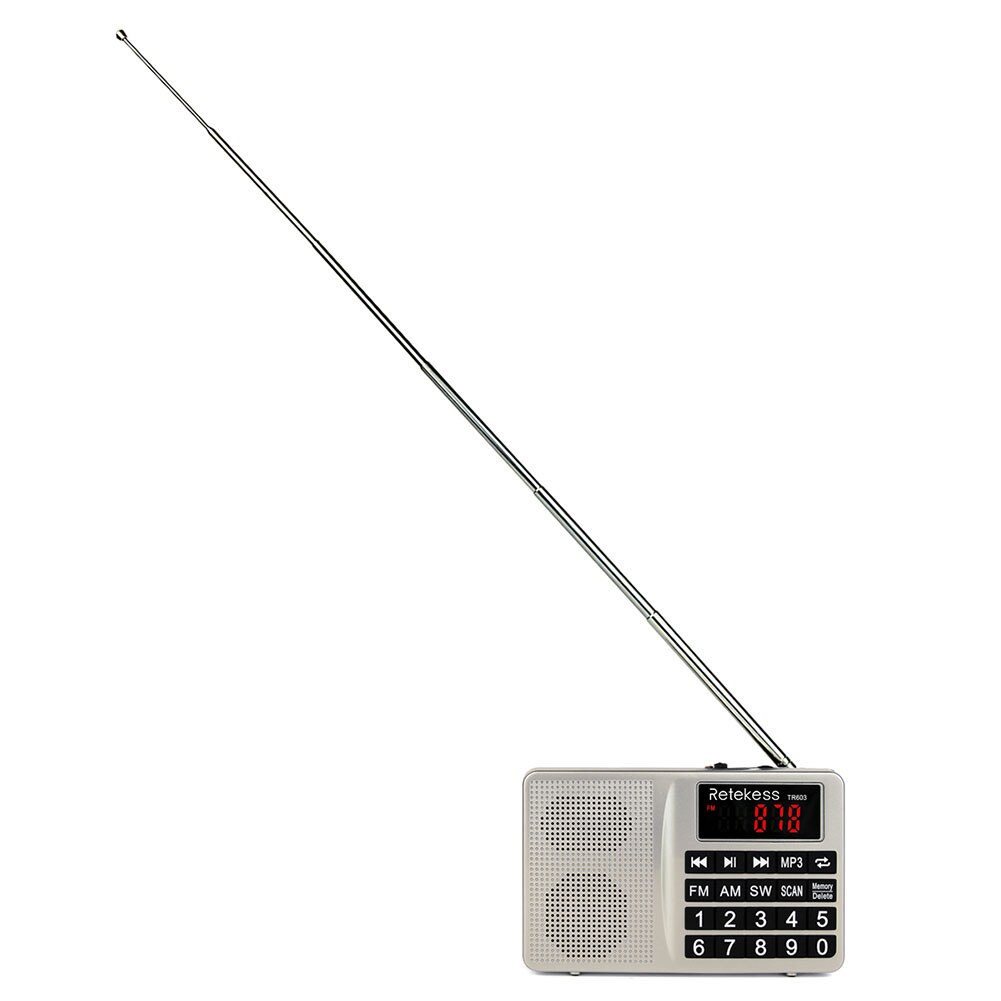 TR603 AM FM Radio Shortwave Transistor Digital Tuning Receiver MP3 Player Support TF Card with Rechargeable Li-Ion Battery