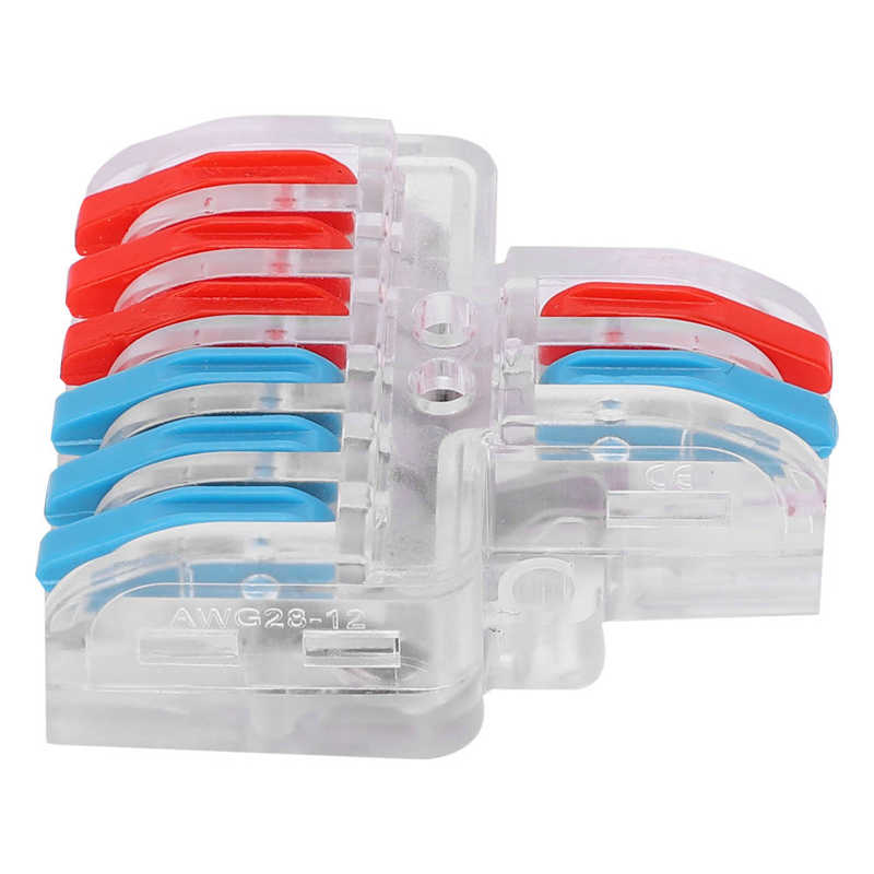 10pcs Electrical Connectors Wire Block Quick Splice Terminal Blocks 2 Inet 6 Outlet LT-623 Transparent Fast Wire Connector