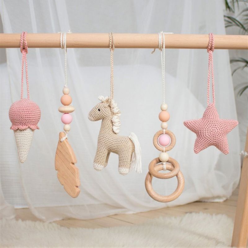 3 Teile/satz nordisch Karikatur Baby Holz Kaninchen Ohr Spielzeug Anhänger Fitnessstudio Fitness Gestell Ornament Kleinkind Kleinkind Zimmer Dekorationen
