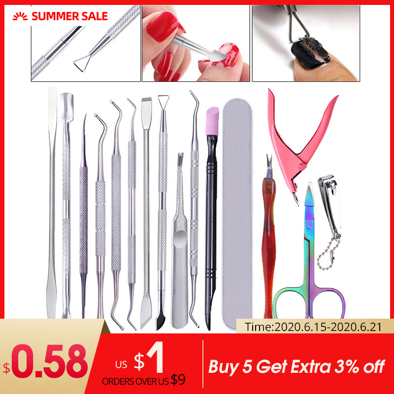 Dual-end Nail Cuticle Pusher Remover Stainless Steel Nail Art DIY Tools