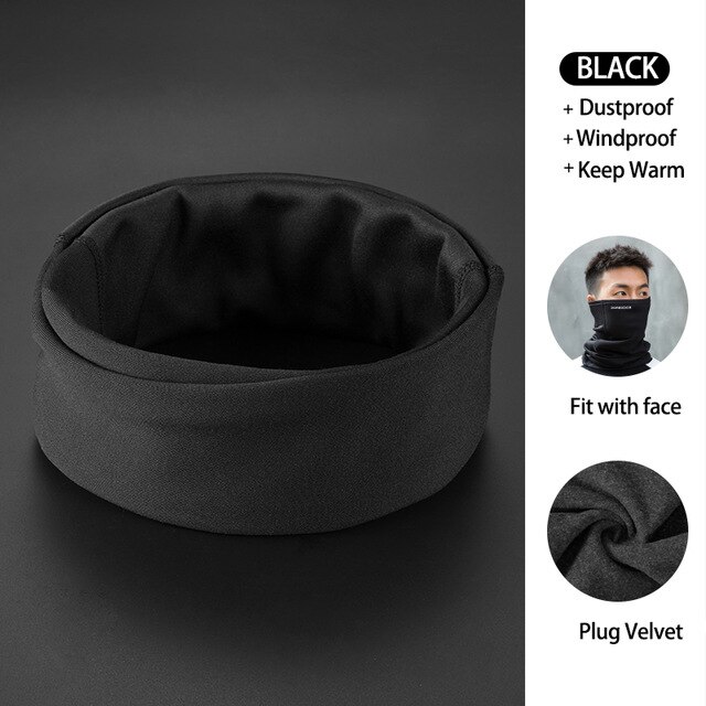ROCKBROS-mascarilla de Ciclismo de invierno, Bandana transpirable a prueba de viento, máscara facial cálida, gorro térmico de lana para el cuello: Black 1PCS
