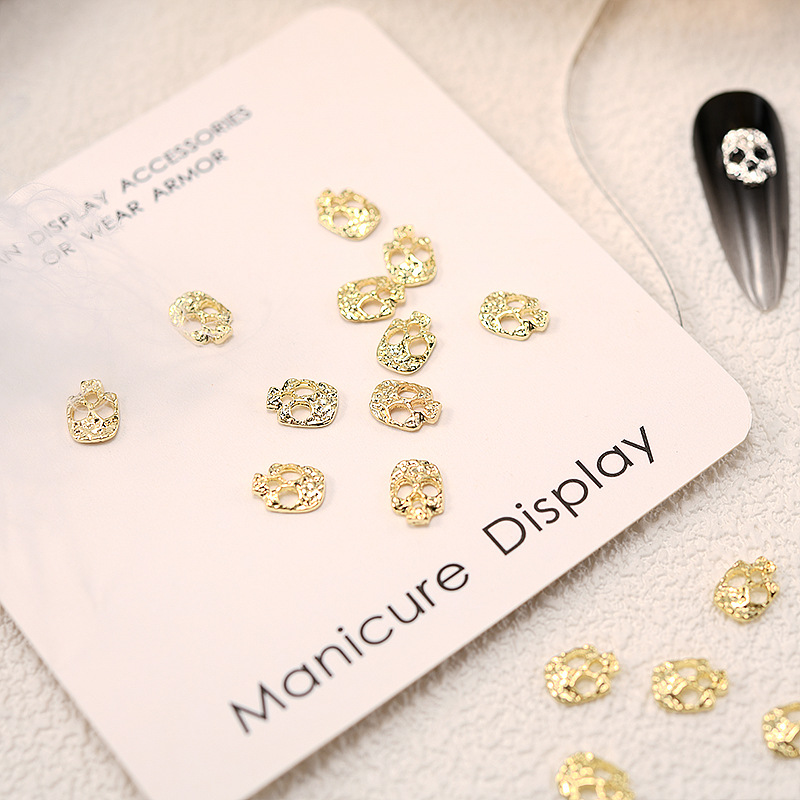 20 piezas para manicura de Halloween, dijes de Calavera, araña con diamantes de imitación, esqueleto Vintage de aleación de mano, joyería artesanal: Oro