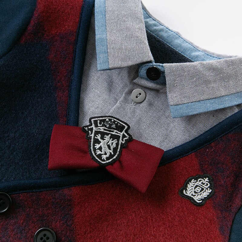 DB14480 dave bella autunno del bambino dei ragazzi casuali rimovibile arco plaid T-camicia per bambini della ragazza dei bambini di modo magliette