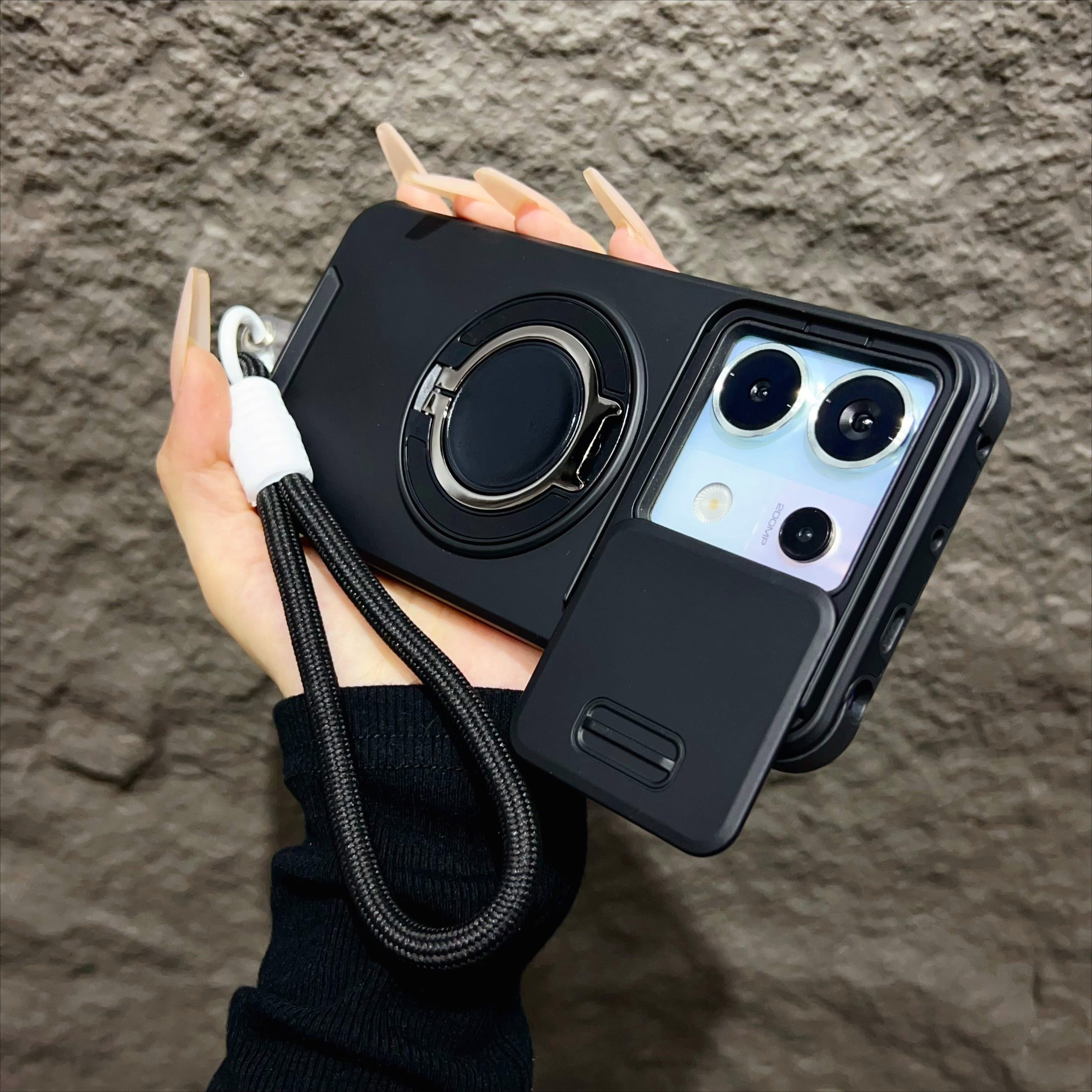 Capa magnética armadura para redmi note 14 13 pro plus 5g 4g xiaomi 14t pro com cordão slide proteção de câmera capa à prova de choque