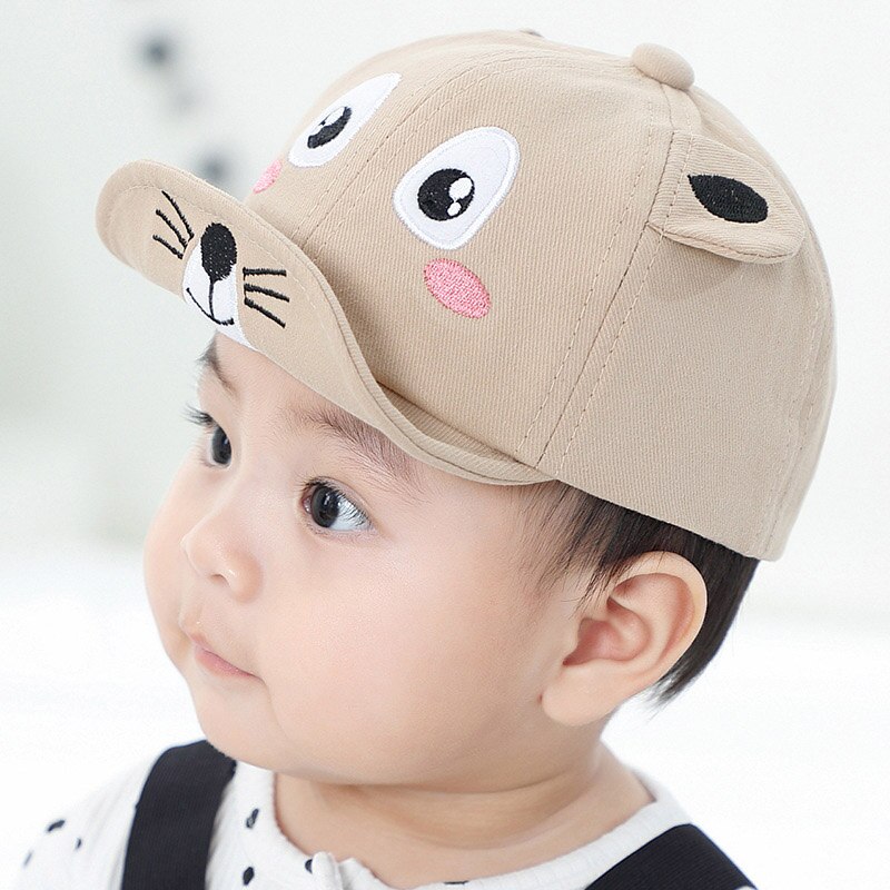 Casquette de Baseball pour bébé garçon, chapeau de soleil à bord souple et ajustable avec oreilles: khiki