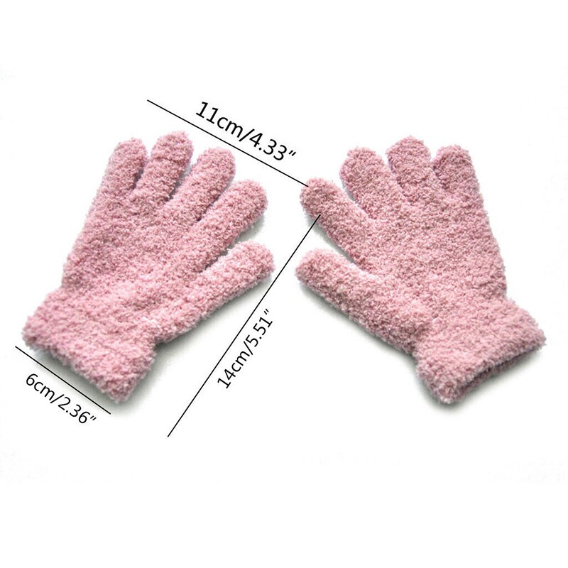 Winter Warm Plus Velvet Thick Gloves Cute Winter Kids Gloves Coral Fleece Children Plush Full Finger Keep Warm Solid Gloves