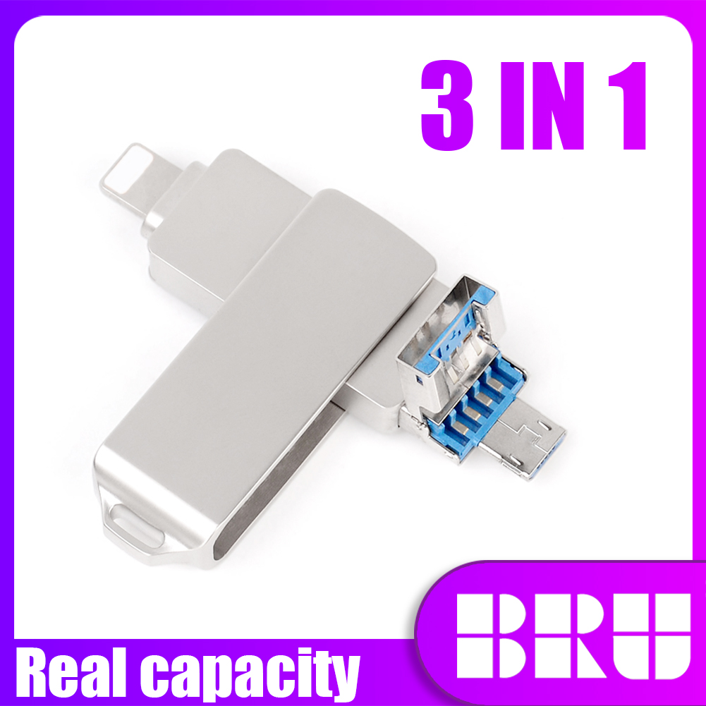 BRU OTG Usb Flash Drive 3.0 3w1 16G32G64G Pendrive 128G256GB dla iPhone 11 Pro XS X Android type-c Pen Drive Photo Stick