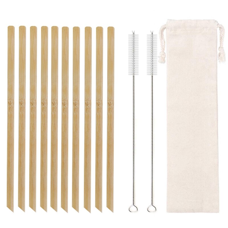 Natural Bamboo Straw Reusable Drinking Straws with Case + Clean Brush Eco-friendly Bamboo Straws Bar Cocktail Drinks Tools: 10Pcs Sharp White