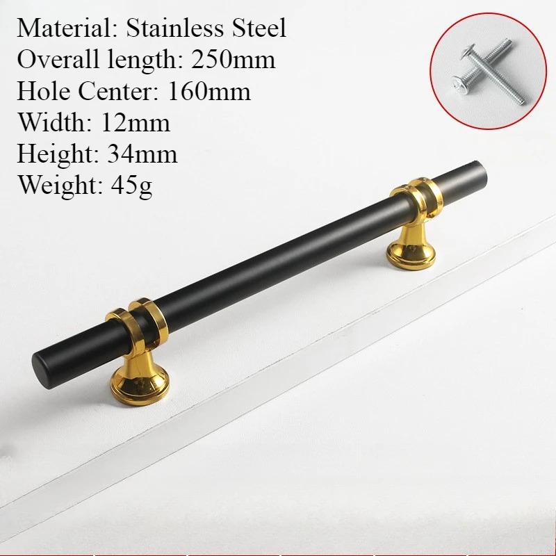 Tiradores de puerta dorados y negros modernos de 50mm-300mm, tiradores de armario de cocina, pomos de cajón sólidos, herrajes para muebles de: YELLOW