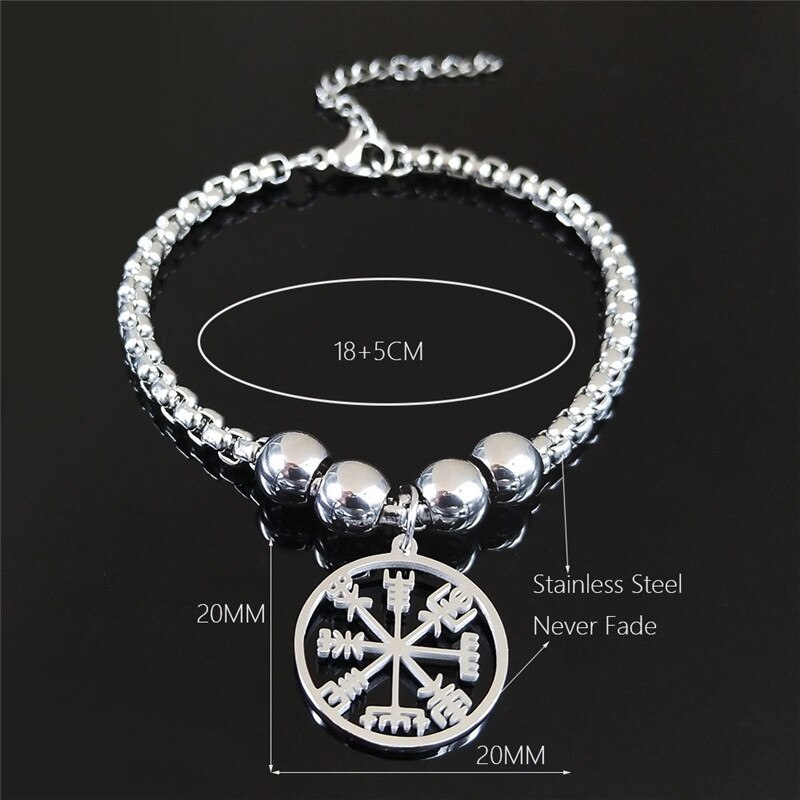Wikinger-kompass-halskette mit vegvisir-motiv, herren-armbänder aus edelstahl, nordische runen, odin-armbandanhänger, keltischer ethno-schmuck,  b3543 03