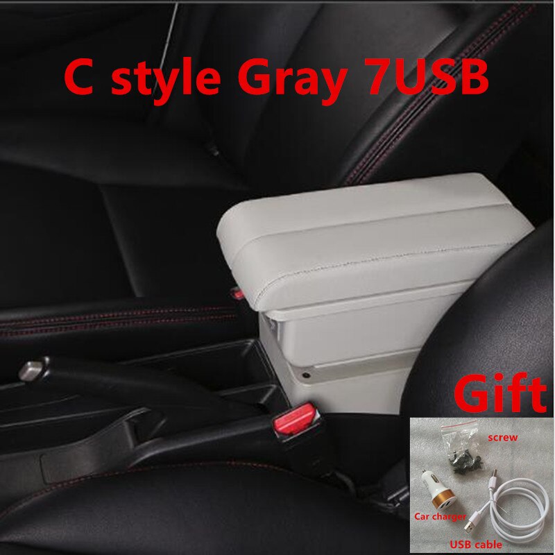 For Toyota Vios Armrest Box central Store content Storage box with USB interface: C style grey