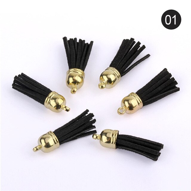 60 Stks/partij 38Mm Vintage Lederen Kwasten Fringe Averecht Macrame Voor Diy Sieraden Maken Sleutelhanger Mobiele Telefoon Riemen Hanger Accessoires: gold Black