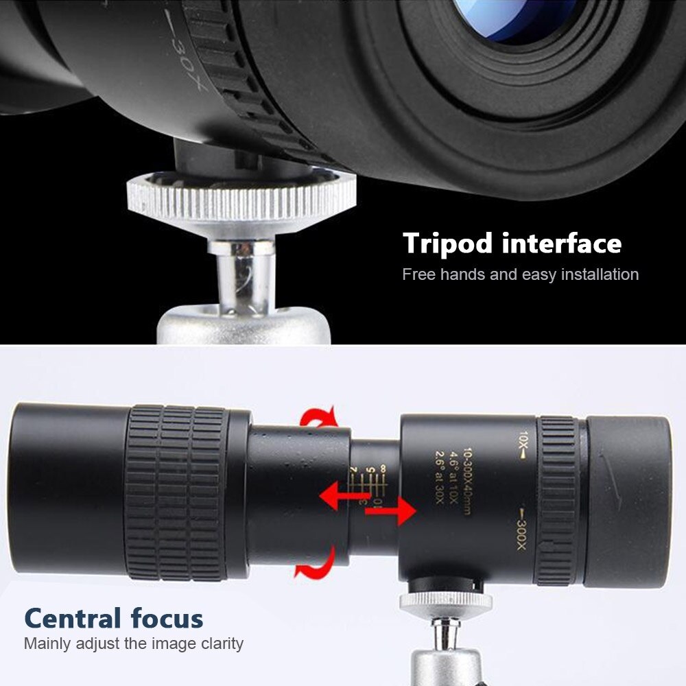 10-300X40 regulowany teleobiektyw su-za Powiększenie monokularowy teleskop ze statywem i klips robić telefonu
