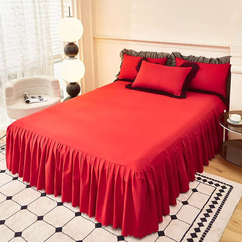 Solid Color Bed Skirt Lace Ruffled Bed Skirt 1pcs Cover Bedroom Beds Cover Bed Skirt Non-slip Mattress Cover Bedsheet Bedspread: 200x200cm / WHITE