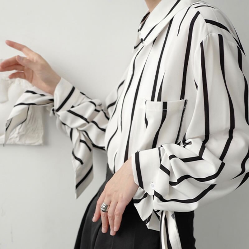 XITAO, camisa a rayas para mujer, otoño , informal, estilo, temperamento que combina con todo, Cuello de camisa de manga larga ZP2045