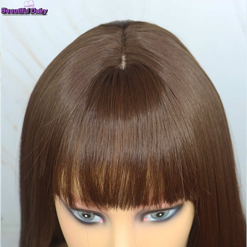 Diário bonito 16 polegada reta perucas de cabelo sintético para cabelo futura perucas de cabelo sintético resistente ao calor com franja