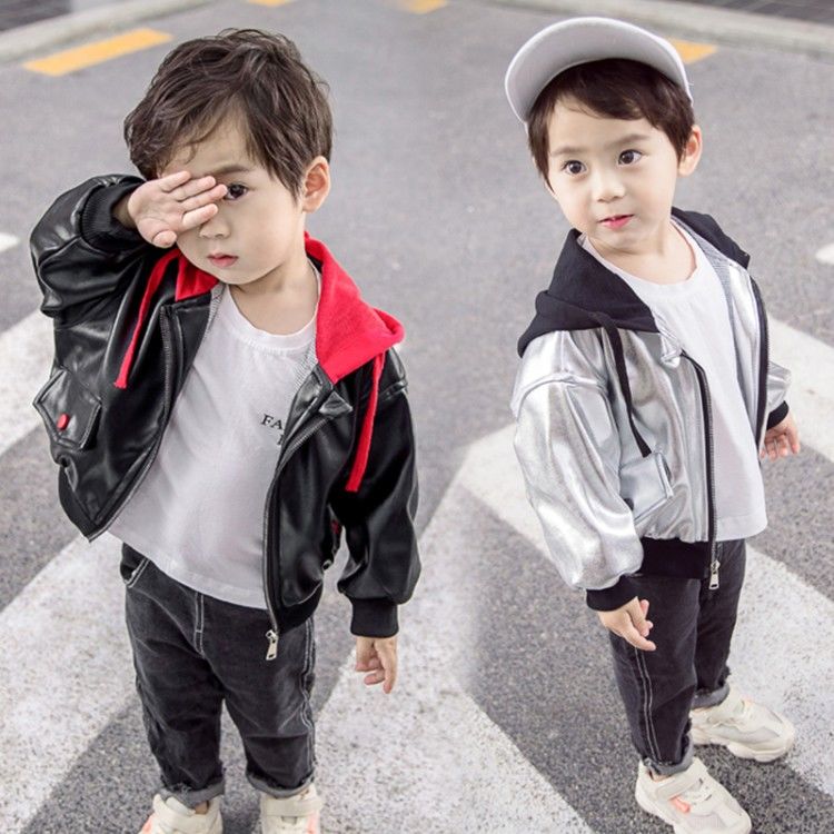 Jongen Jassen Lederen Kids Jassen Hooded Mode Kinderen Bovenkleding Lente Herfst 2022-014