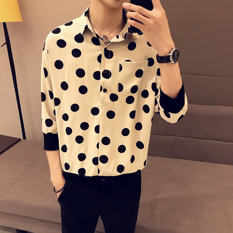 Männer Luxus Lose Herren Shirts Neue England Stil, , Polka Dot Print Shirt Männer Sommer Roll Up Sleeve Shirt