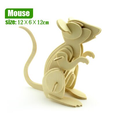 Pädagogisches puzzles dinosaurier tiere dreidimensionale modell montiert holz puzzle spielzeug 3D DIY für baby kinder holz spielzeug: Mouse