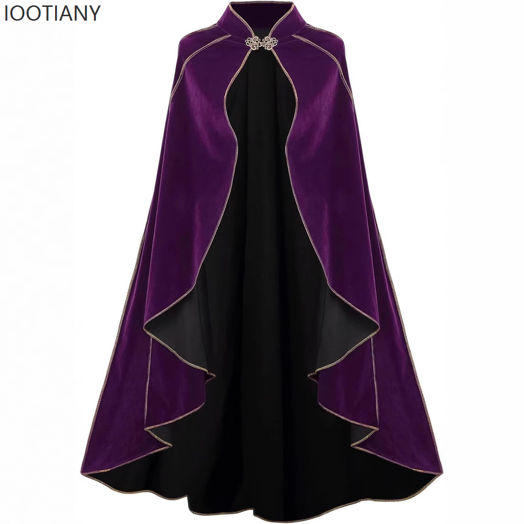 Luxury Queen Cloak Medieval Retro Gold Edge Victorian Noble Gothic Stage Performance Cloak Costume Halloween Vampire Cape