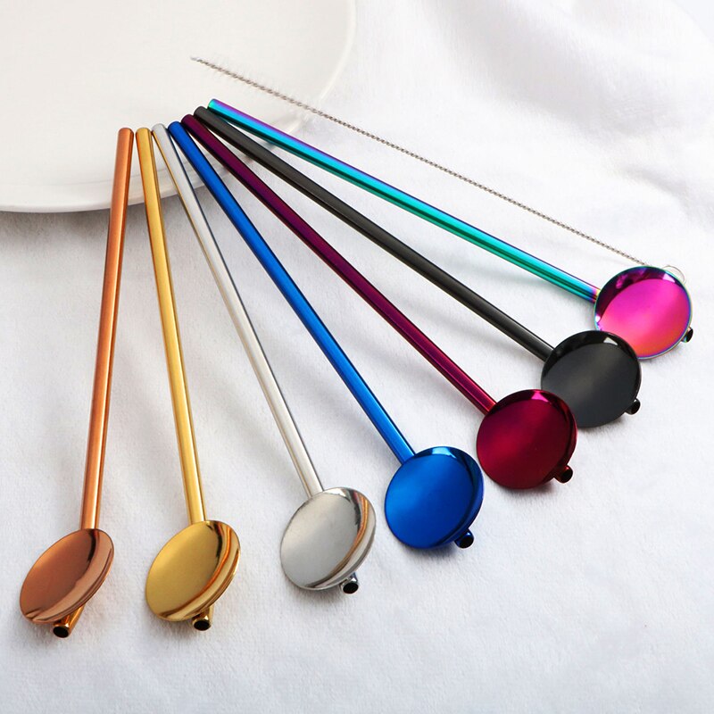 Metal Reusable 304 Stainless Steel Straws Straight Bent Drinking Straw With Case Cleaning Brush Set Party Bar Accessory