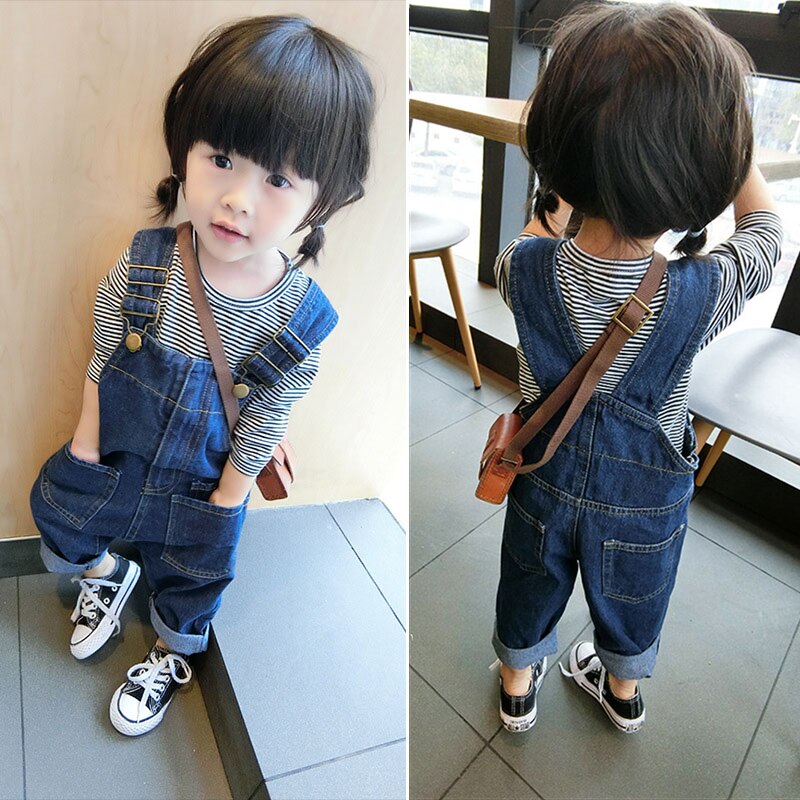 Children Solid Jean Overalls For Girls Spring Fall Kids Denim Suspender Pants Loose Boys Overalls Baby Clothing for 2 3 4 5 6 7