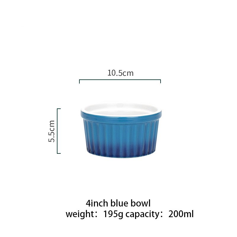 Gradiënten Keramische Cakevorm Bakplaat Set Pudding Mould Keuken Oven Ronde Bakvormen Pan Met Deksel Soepkom: 4inch blue