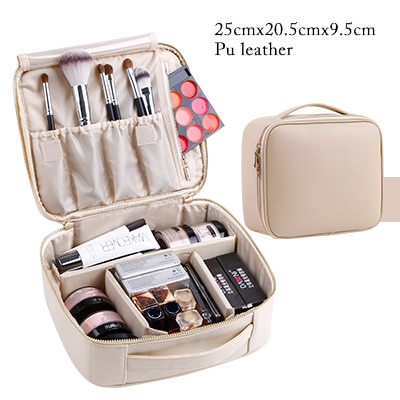 rose/rouge/noir sac cosmétique petit étui de rangement étanche de maquillage Portable: pu leather beige