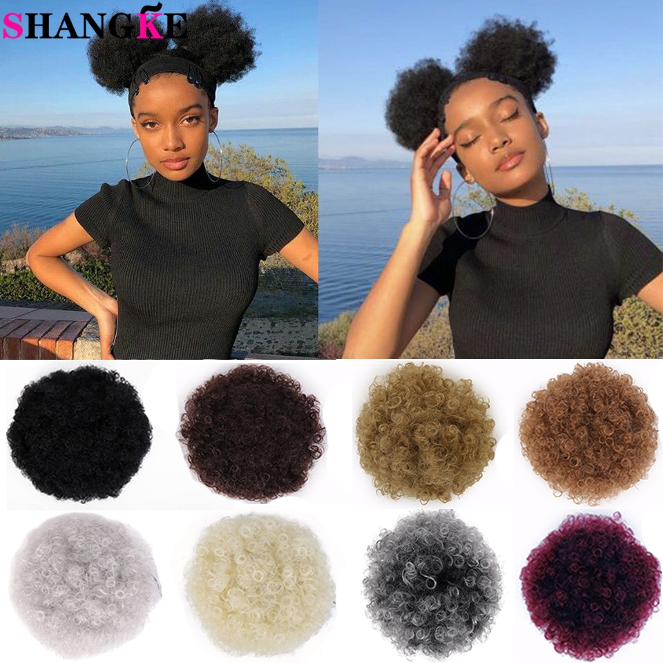 SHANGKE Synthetic Afro Puff Hair Bun Curly Hair Accessories Drawstring Ponytail Women's Chignon Hair Clips in Hair Extension