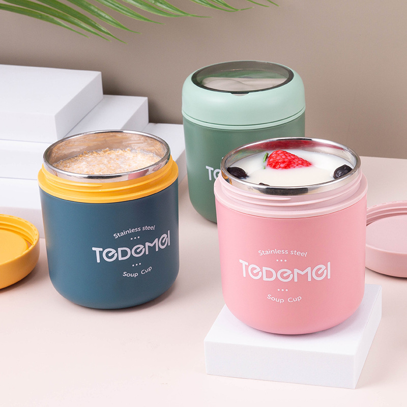 Mini caixa de almoço térmica recipiente de alimentos com colher de aço inoxidável copo de sopa de vácuo isolado lancheira taza desayuno portatil