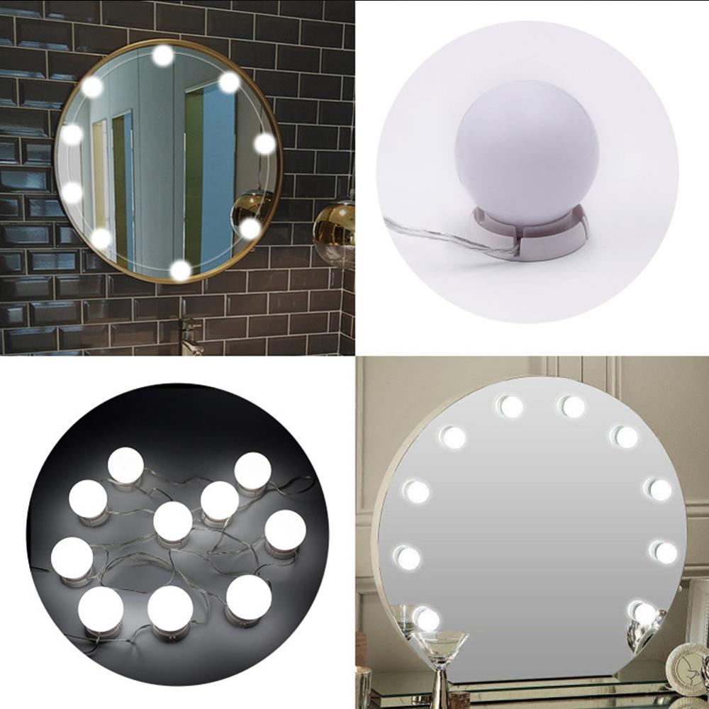 Makeup Mirror Vanity 10 LED Light Bulbs Kit USB Charging Port Cosmetic Make Up Mirrors Bulb Adjustable Brightness Light #288348