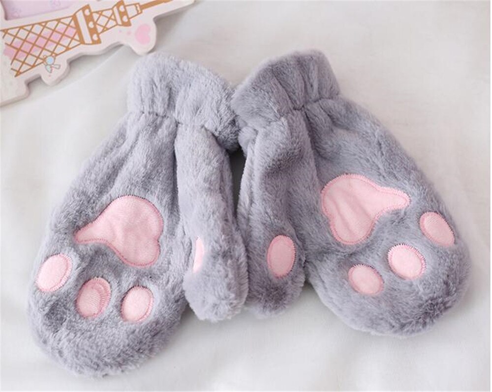 Lolita – mitaines en peluche avec patte de chat pour femmes, gants de noël et d&#39;hiver chauds, Kawaii à col épais, étudiants B856